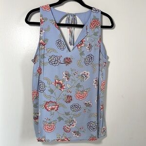 LOFT Sleeveless Floral Tie Back Blouse (Size M) - Light Blue